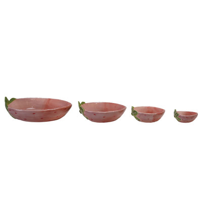 Bols gigognes en grès peints à la main en forme de fraise, rose et vert