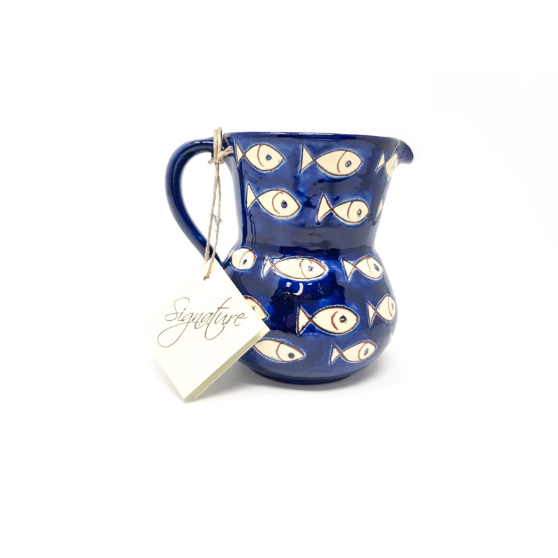 Marka Handmade Ceramic Table Vase, 12cm H x 15cm W x 10cm D, Blue/White