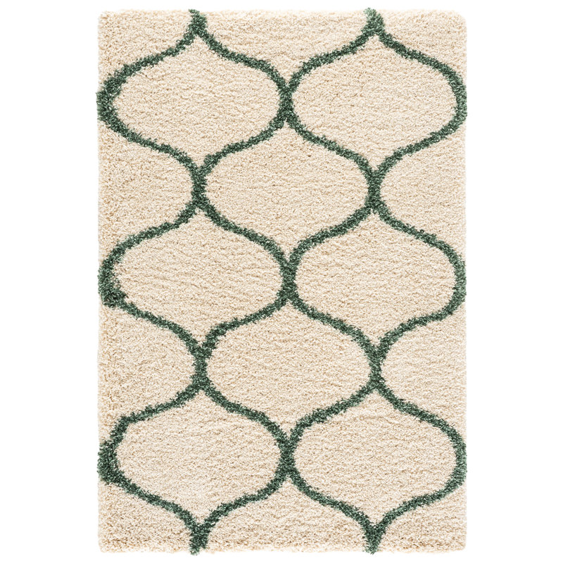 Tapis ivoire / vert Subrahmanyam, Rectangle 4 pi x 6 pi, Vert/Ivoire