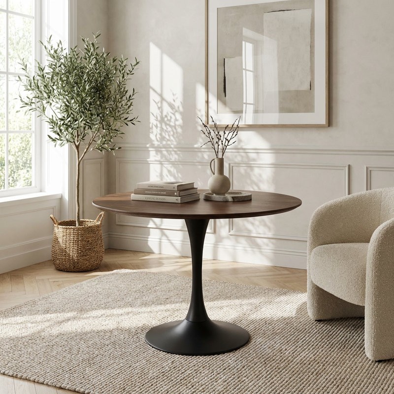 Modern Finish Round Dining Table with Steel Base and MDF Top