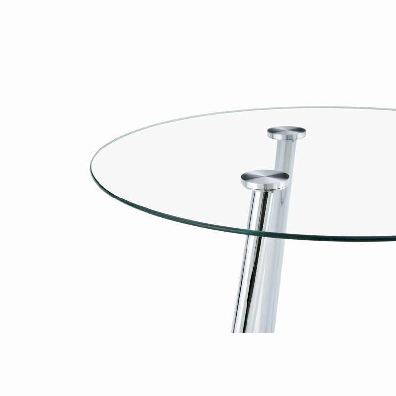 Table de bar d'une hauteur de 36 pouces, table de pub ronde en verre trempé de 34 pouces avec pieds en métal chromé argenté, table bistro moderne pour îlot de cuisine / bar / café