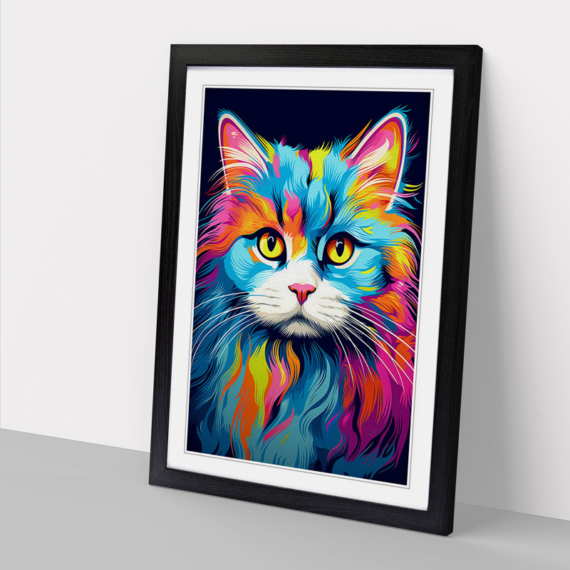 Persian Cat Pop No.3 - Single Picture Frame Print on Wood, Black Framed, 46cm H x 34cm W x 2cm D