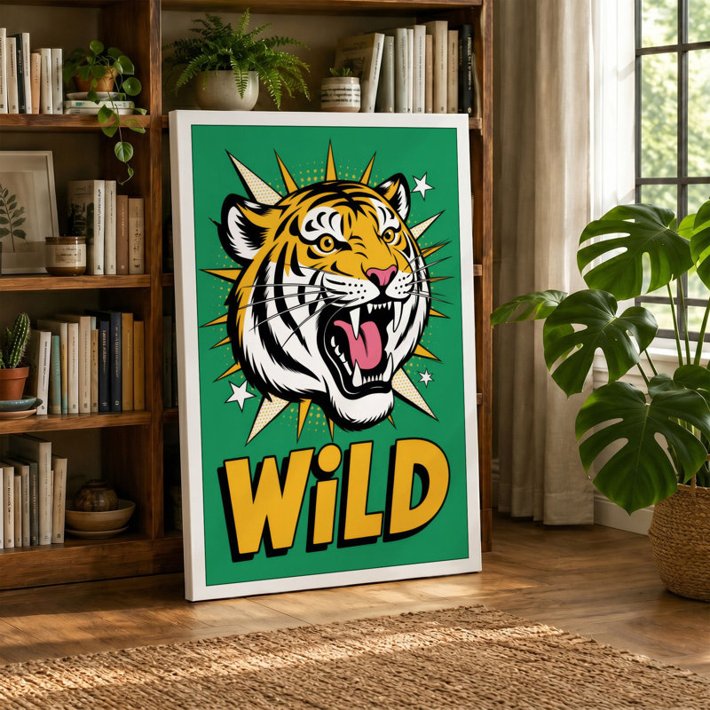 Wild Tiger Energy Modern - Wrapped Canvas, 36x24 - 91.4 x 61.0 cm, Taupe Border