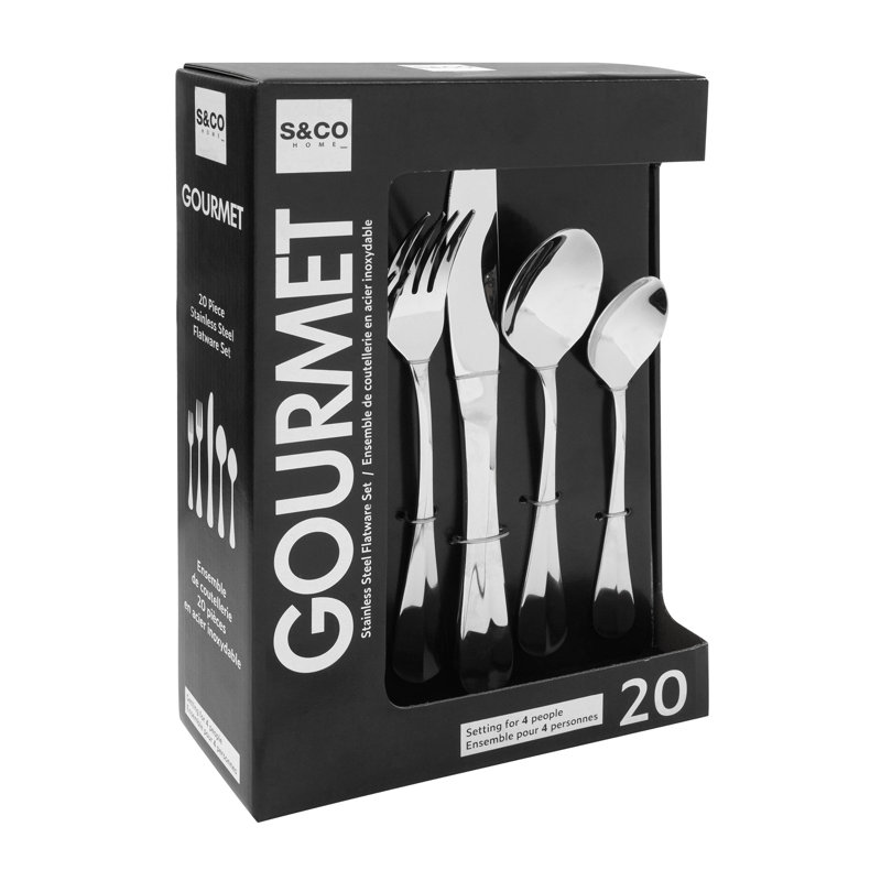 Silverware Flatware Set. 20 Piece Stainless Steel for 4. Cutlery Set for Home Kitchen Restaurant