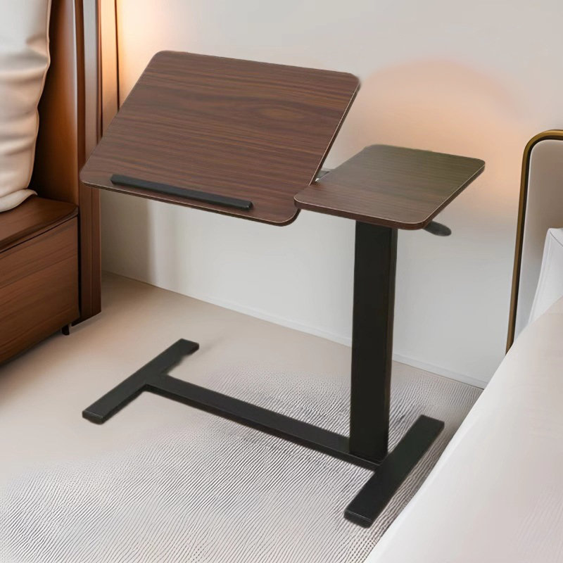 Adjustable Overbed Table With Rolling Wheels - Height Adjustable Tray For Laptop, Bedside Desk With Walnut Finish For Bed & Sofa