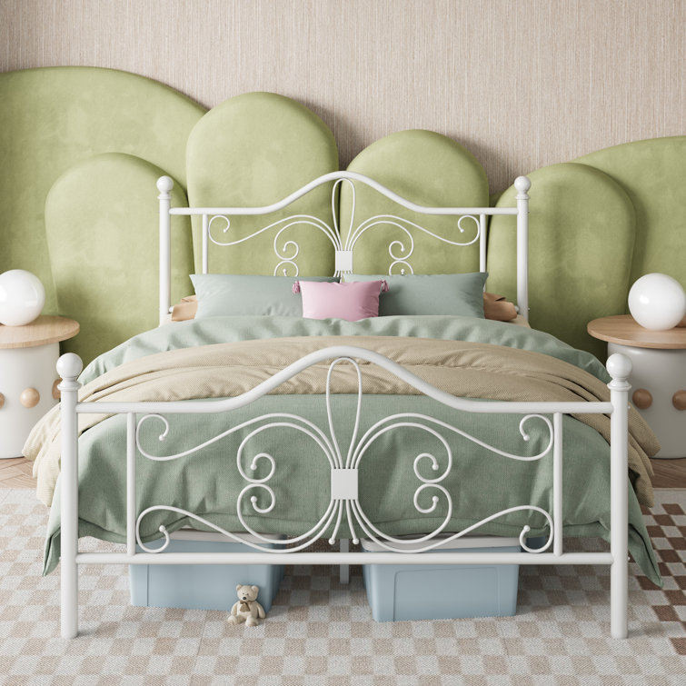 Anterrio Metal Open-Frame Bed with Butterfly Pattern Design Headboard and Footboard