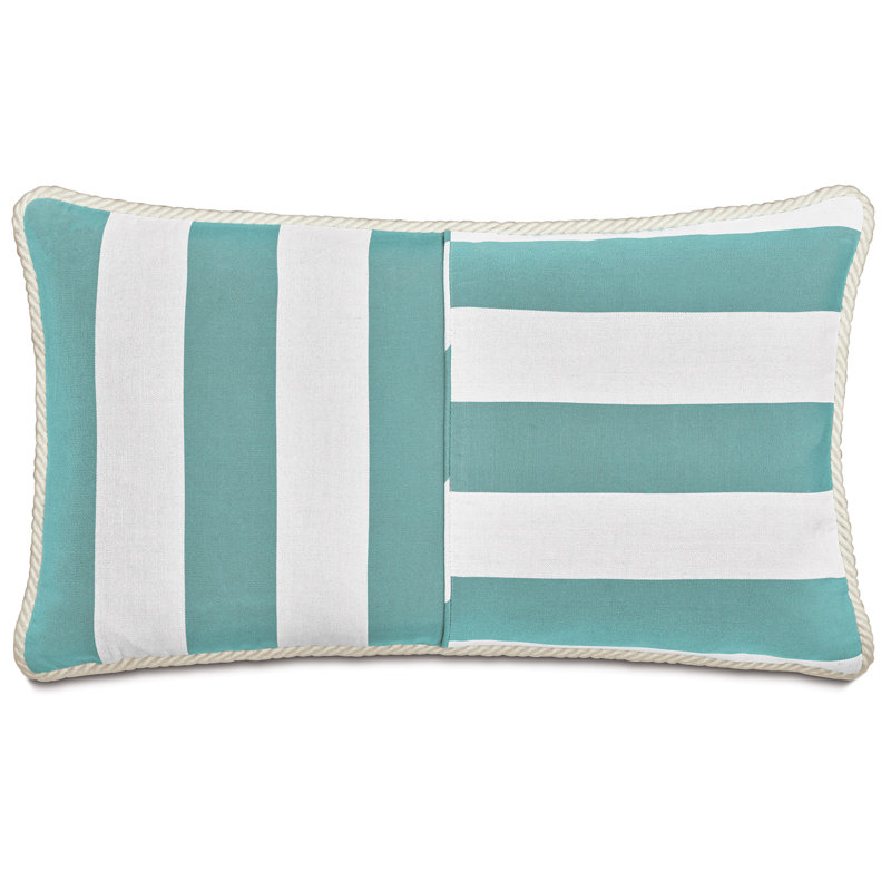 Rayures décoratives Riptide, Blanc / rayé turquoise, Rectangle H 13 po x l 22 po