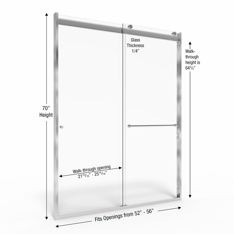 Rotolo 56" W x 70" H Bypass Semi Frameless Shower Door, Clear, Chrome