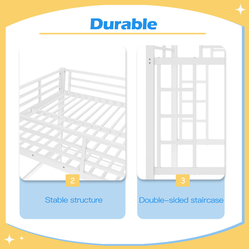 Easy-To-Assemble Child-Friendly Metal Loft Bed, Loft Bed With Easy Climbing Ladder And Guardrails, Queen