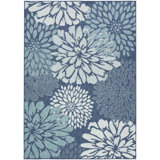Winston Porter Ylianna Navy Tropical Indoor/Outdoor Rug