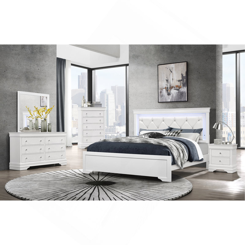 SHAKER CROCODILE METALLIC WHITE NIGHTSTAND, White