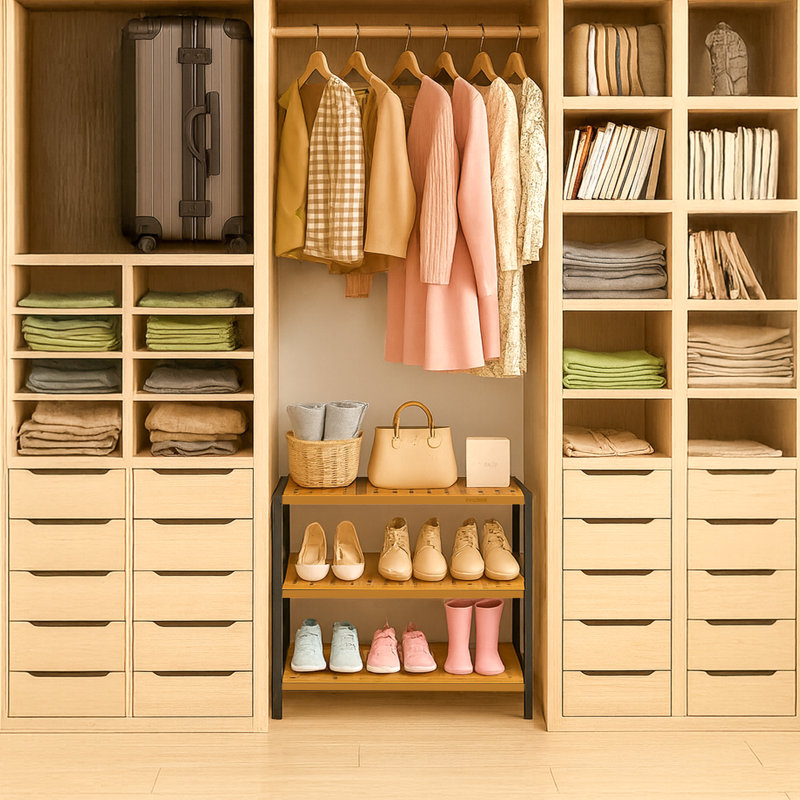 12 Pair Shoe Rack, Black and Natural Bamboo