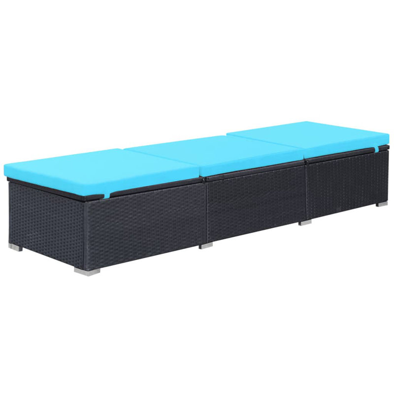 Silvestro 78" Long Single chaise with Cushions, Black, Blue