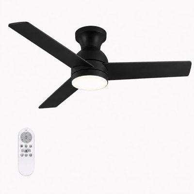 42-Inch Low-Profile LED Ceiling Fan with Remote, 3 Quiet Composite Wood Blades, Dimmable Light & Reversible Motor for Bedroom Living Room Patio - Black