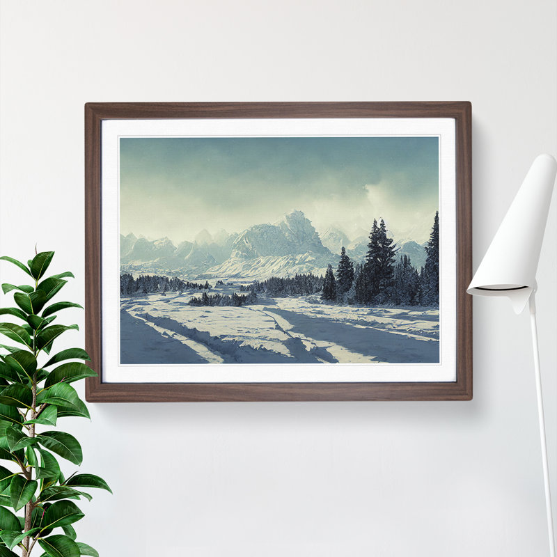 View of Winter Mountains Vol.2 - Framed Print, 25cm H x 34cm W x 2cm D, Walnut