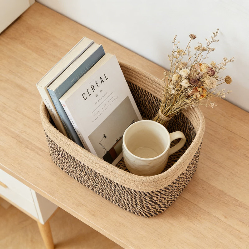 Panier de rangement en corde de coton tissé à la main, organisateur polyvalent pour la salle de bain, la chambre à coucher, le placard et la tablette avec une conception robuste et pliable