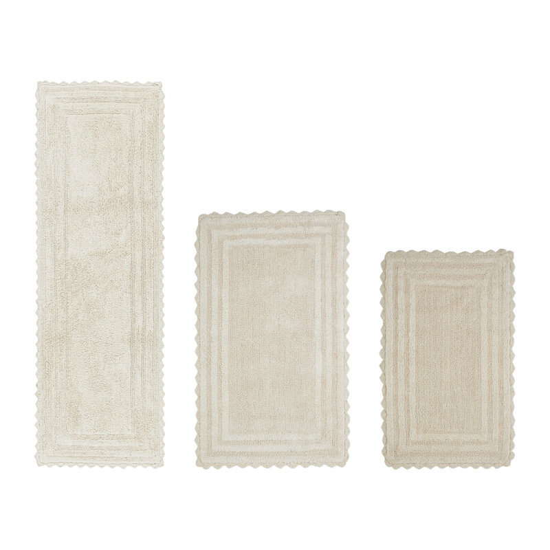 Jacole 100% Cotton Tufted 3 Piece Bathroom Rug Set, Reversible, Super Absorbent & Extra Soft Machine Washable Bath Rug Ideal for Shower & Tub Areas