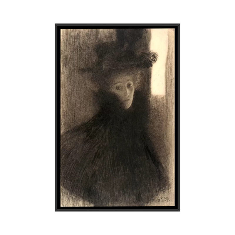 «Portrait of a Lady with Cape and Hat» par Gustav Klimt, reproduction d'art sur toile, H 60 po x l 40po x P 1,5 po