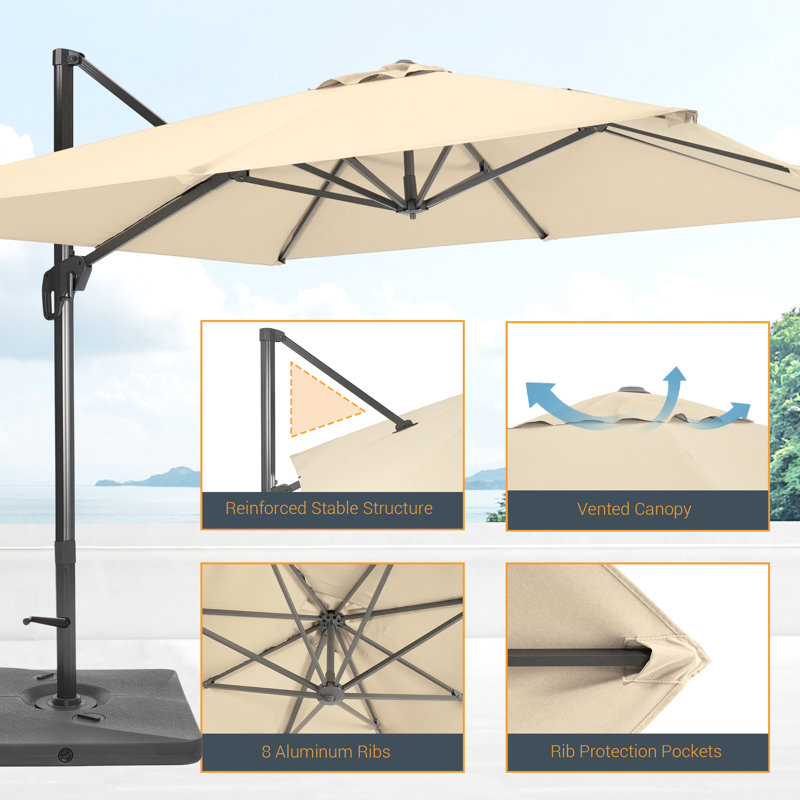 Parasol en porte-à-faux 10 x 10 pi avec base Setareh, Sable