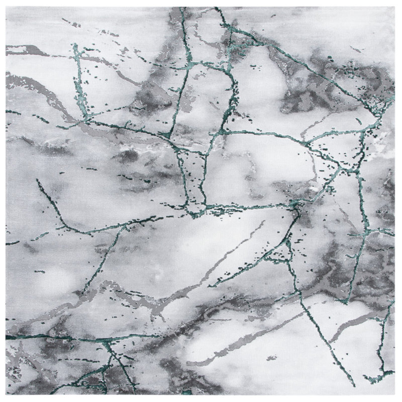 John-Paul Craft Performance Abstract Rug, Square 6'7", Gray/Blue