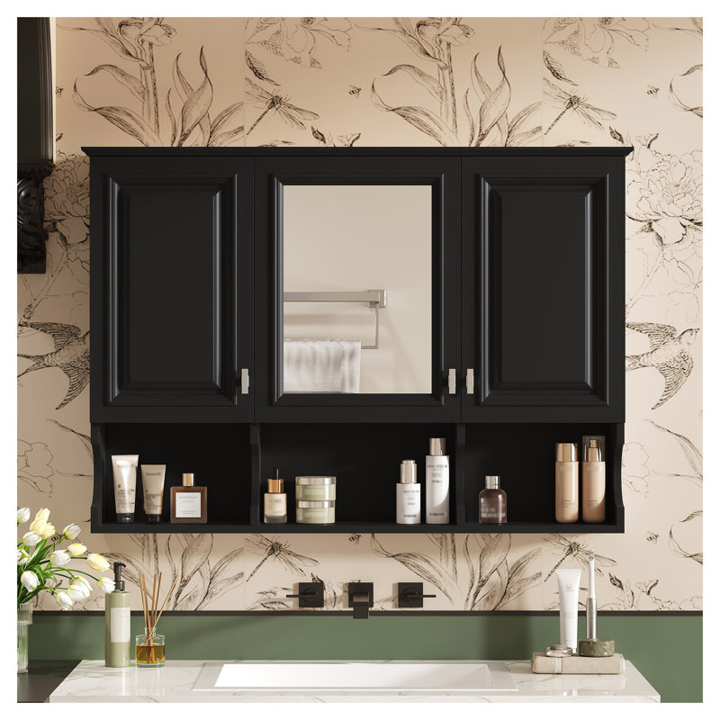 Armoire de rangement 41 po avec miroir - Armoire à pharmacie murale avec tablettes ouvertes et tablette réglable pour l'organisation au-dessus de la toilette