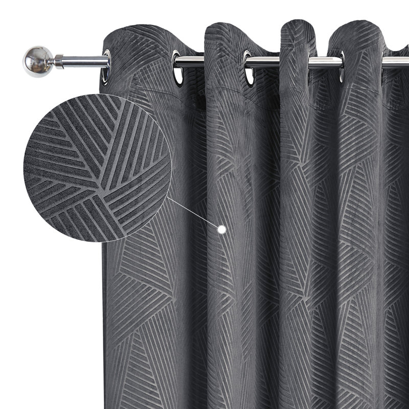 Midnight - Embossed Velvet Woven Thermal Blackout Eyelet Curtains, 116cm Width x 137cm Drop