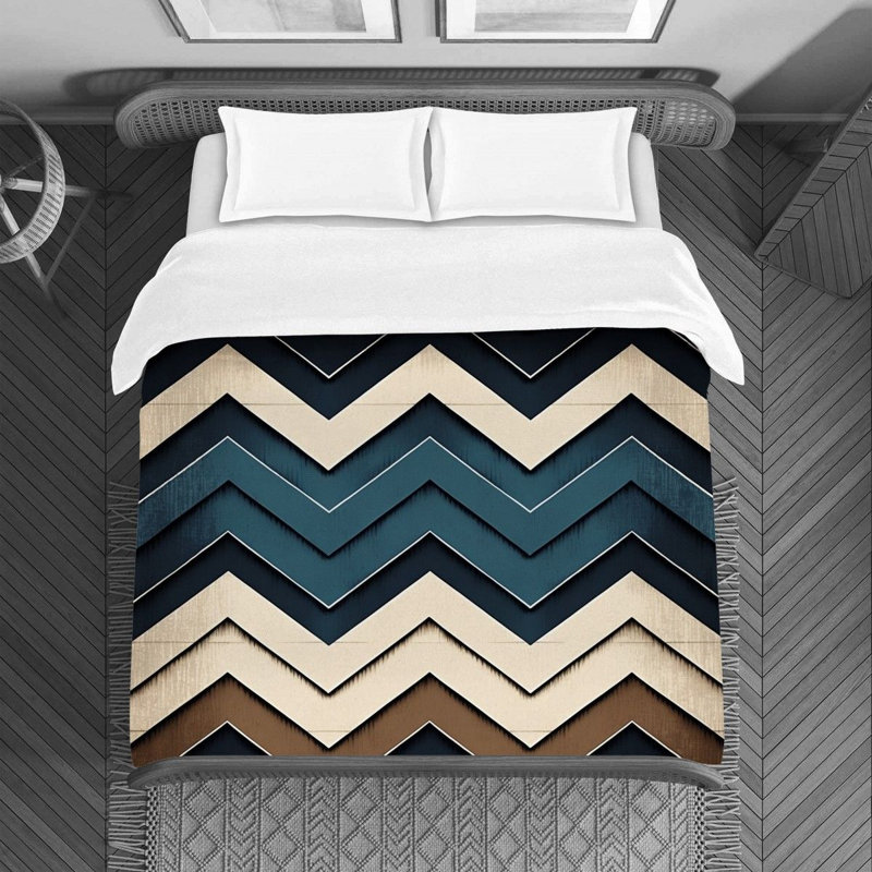 Housse de couette à motif de chevrons brun / bleu marine, Housse de couette pour grand lit