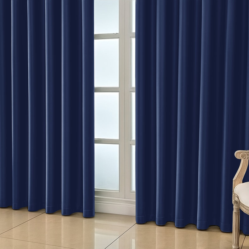 Aspire Homeware 100% Polyester Room Darkening Blackout Eyelet Curtains (Set Of 2), Navy, 168cm Width x 137cm Drop