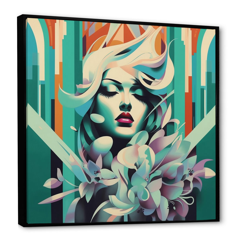 Impressionnante, art déco sur toile, Cadre flottant noir, H 16 po x l 16 po x P 1 po