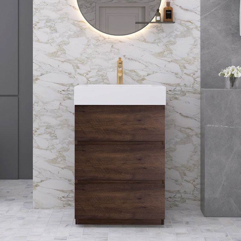 Ensemble de meuble-lavabo simple 24 po Natina, Blanc, Noyer