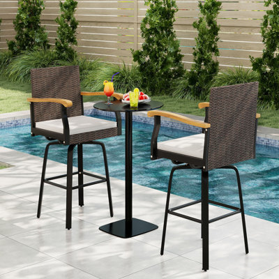 4 PCS Outdoor Rattan 360 degree Swivel Bar Stool w/ Removable Cushion Footrests