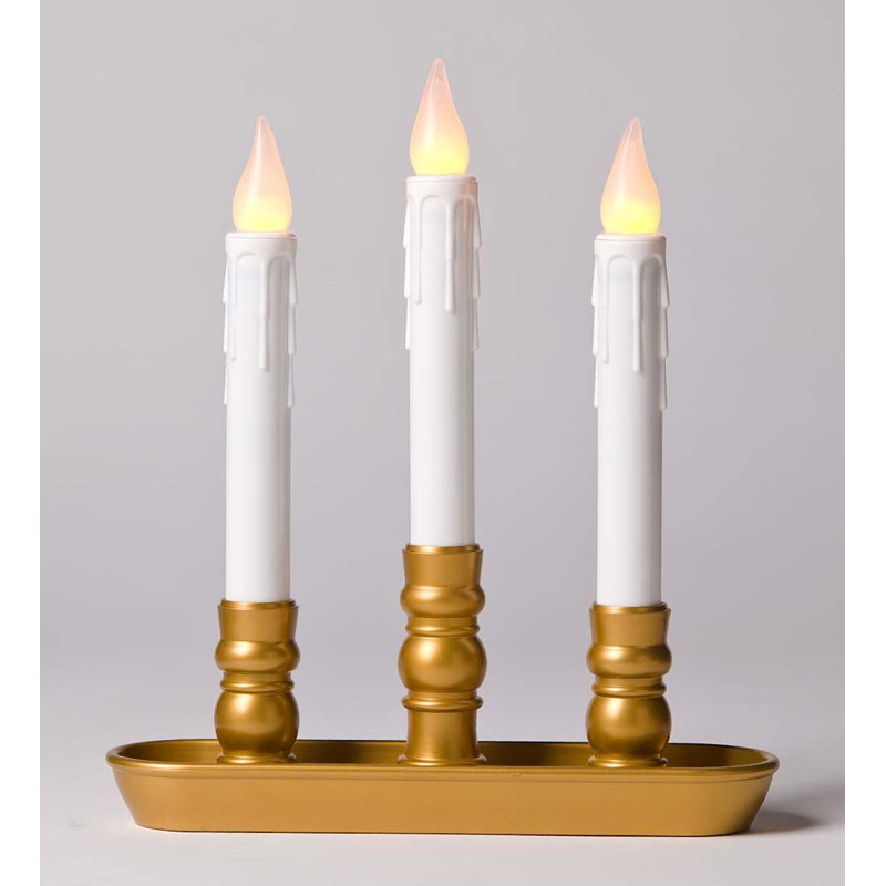 Triple Battery Window Candle, Antique Gold