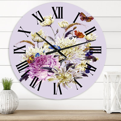 Bouquet rétro avec des chrysanthèmes I - Horloge murale traditionnelle