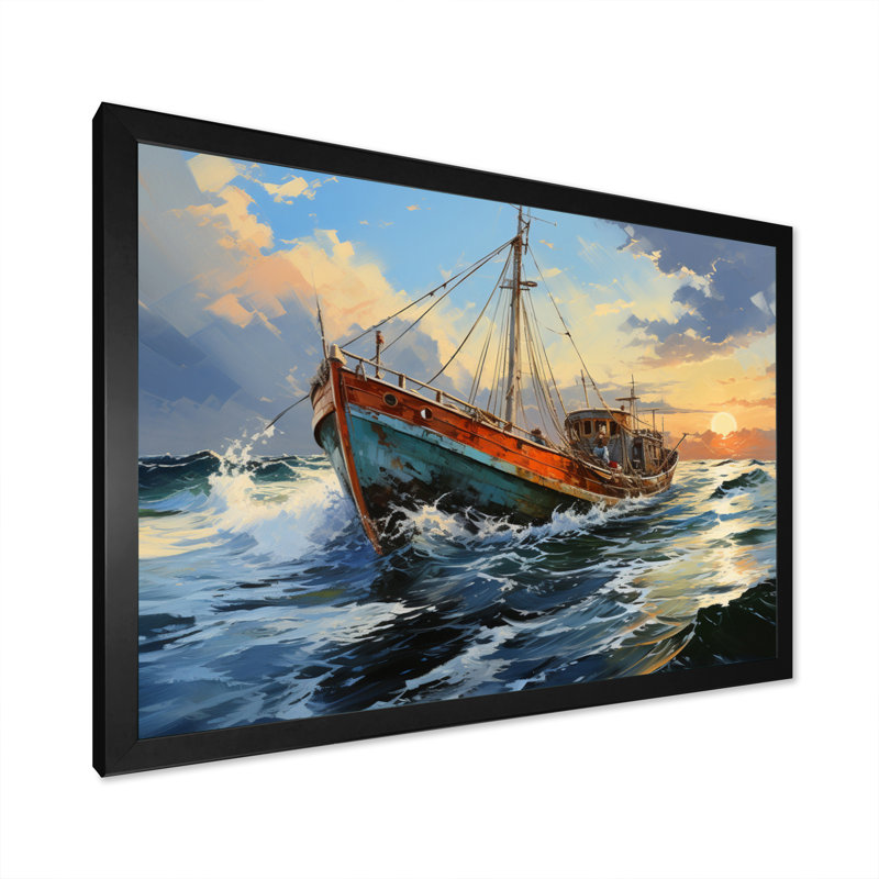 Impression d'art sur toile, "Bateau expressif" - Transport, H 16 po x l 32 po x P 1 po, Cadre simple noir