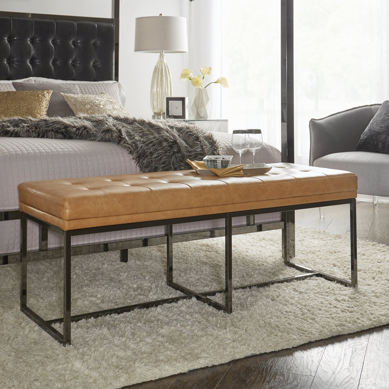 Banc de chambre rembourré Jaymae, Similicuir caramel