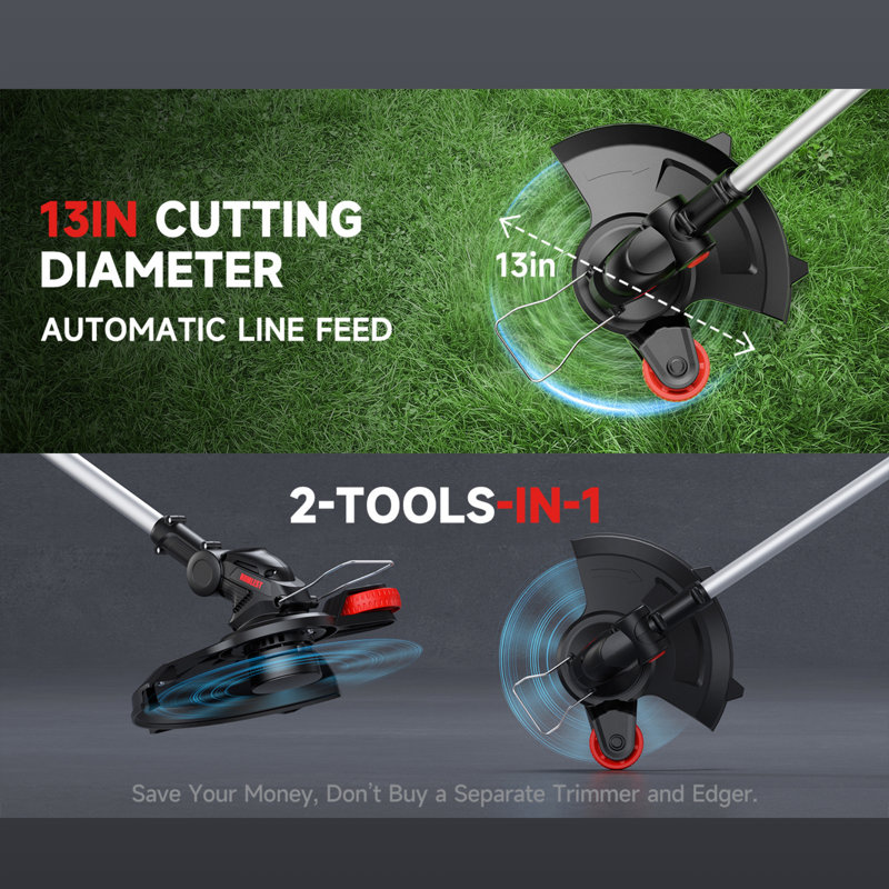 Cordless String Trimmer With Auto Feed 2 In 1 Electric Grass Trimmer Battery Powered 13" Edger And Weed Trimmer