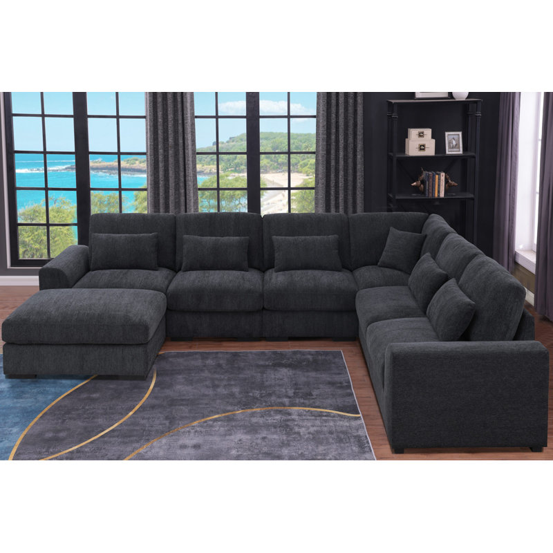 7 - Piece Upholstered Sectional, Dark Gray