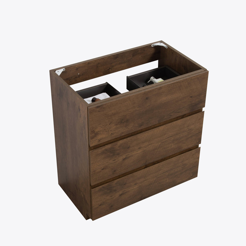 Armoire de plancher SANS lavabo, avec trois tiroirs, Noyer