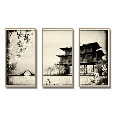 Encre de Chine, ensemble d'art mural sur toile encadré paysage