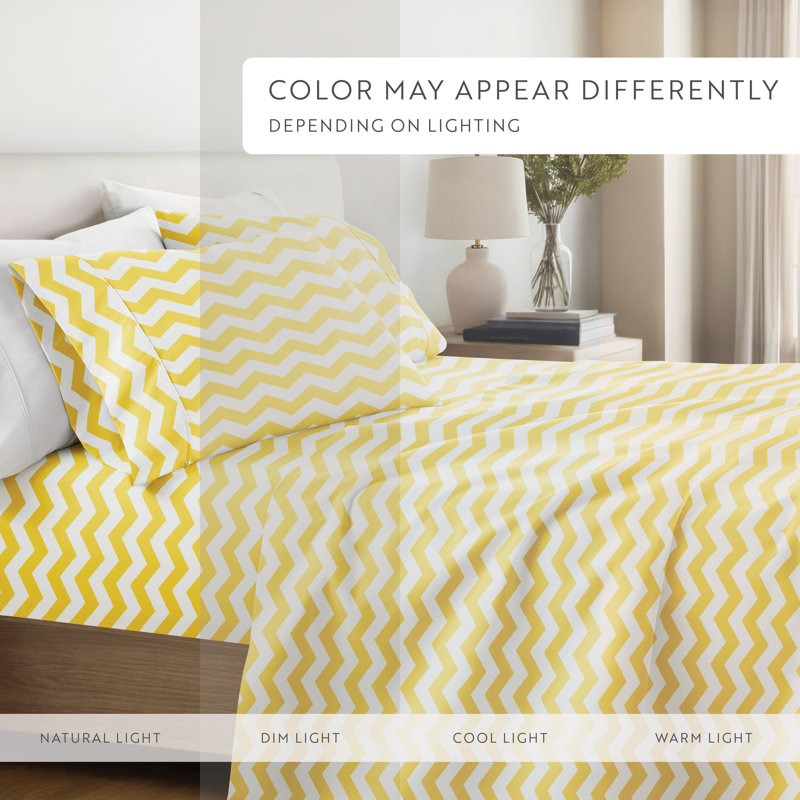 Simply Soft™ Arrow Pattern Microfiber Sheet Set, King Sheet Set + Fitted Sheet + 2 Pillowcases, Yellow