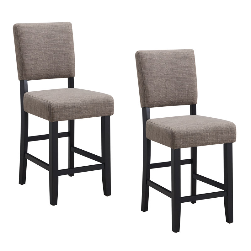 Jennifer Home Upholstered Back Stool with Wood Base for Kitchen, Counter Stool (24" Seat Height), Gray/Black