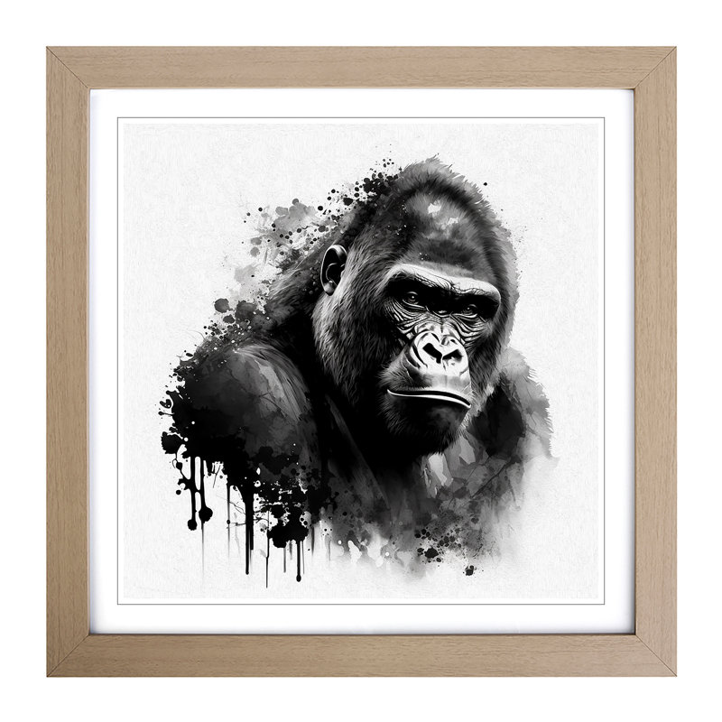 Gorilla Ink Wash - Framed Print, Oak