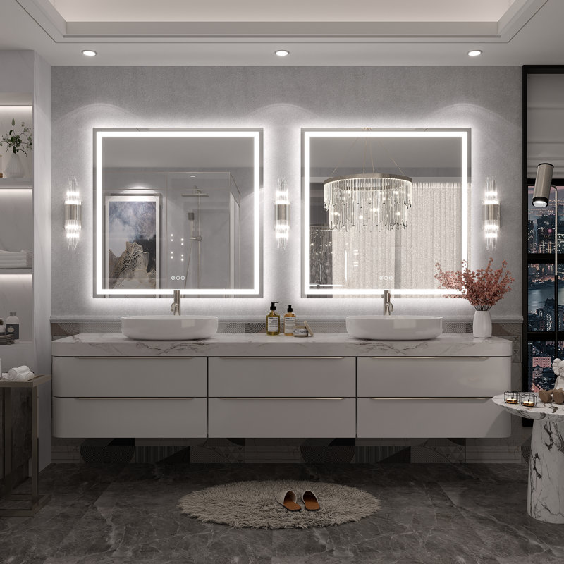 Molly Framelss or Framed LED Anti-Fog Tempered Glass Wall Bathroom Vanity Mirror - UL Certified, 36" x 36", Clear