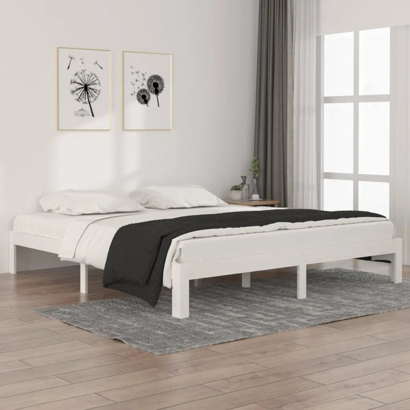 Bed Frame Solid Wood, White, Super King (6')