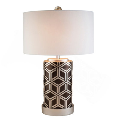 Grande lampe de table 29,5 "en polyrésine tissée argentée