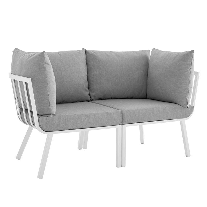 Ensemble de canapé modulaire d'extérieur en aluminium 2 pièces Riverside par Modway, Blanc gris
