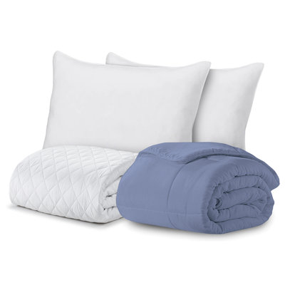 Cozy Touch 4-Piece Bundle: Signature Firm Pillow 2-Pack, Classic Quilted Mattress Pad, Solid Microfiber Comforter 
