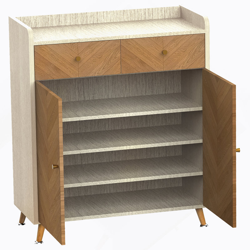Armoire à chaussures en bois, range-chaussures à 4 niveaux avec 2 tiroirs, armoire à chaussures autoportante avec tablettes réglables pour le vestibule