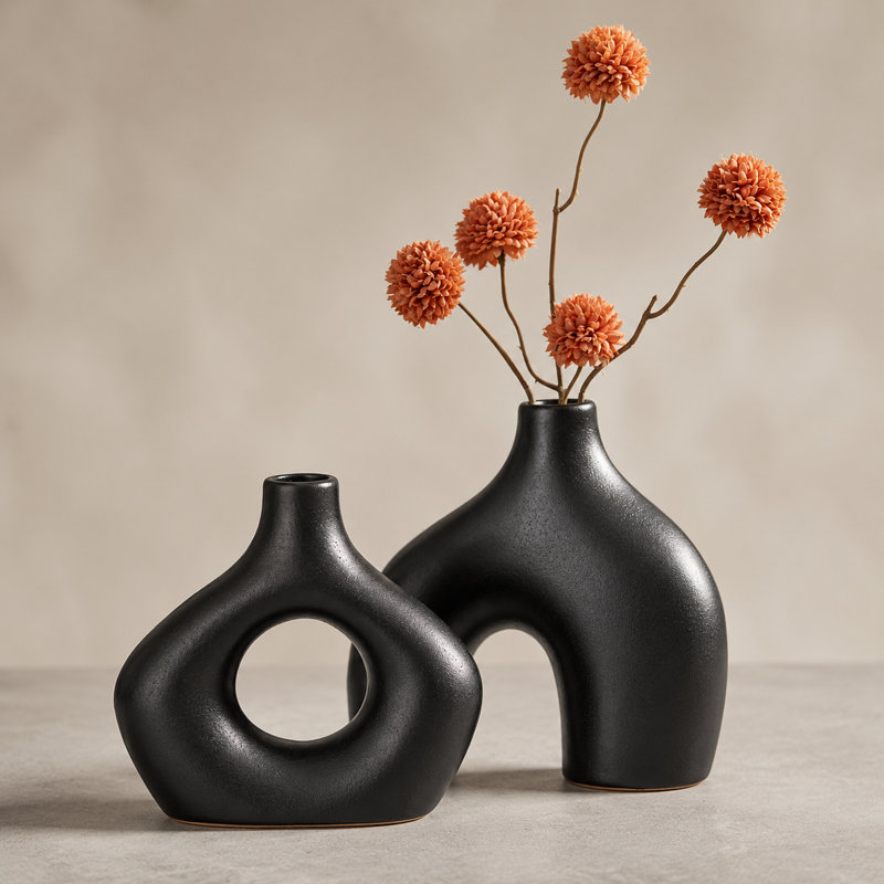 Ensemble de 2 vases en céramique, Noir