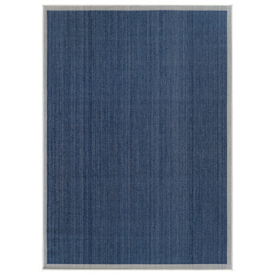 Tapis intérieur / extérieur tissé à plat en jute bleu marine / ivoire Border